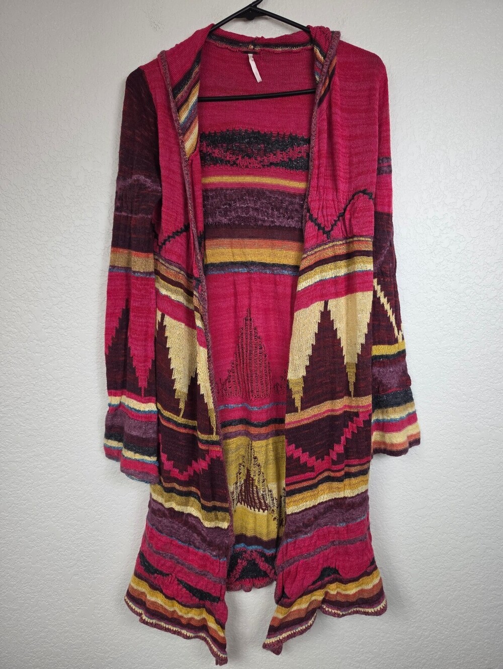 Free People Hooded Open Front Knit Cardigan Sweater Large